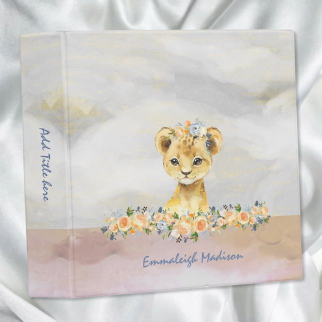 Boho Baby Lion Cub Floral Safari Watercolor Binder (Creator Uploaded)