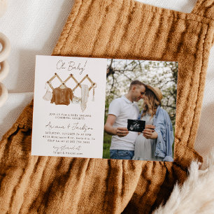 Boho Baby Neutre Douche Couple Photo Invitation