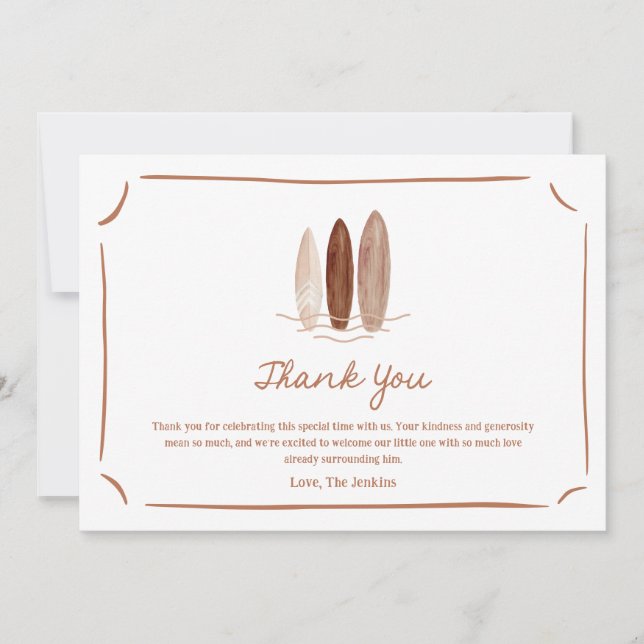 Boho Baby on Board Gender Neutral Baby Shower Thank You Card (Front)