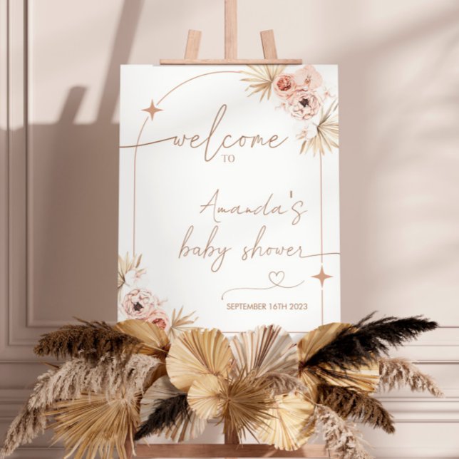 Boho Baby shower Affiche de bienvenue, Pampas Gras (Créateur téléchargé)