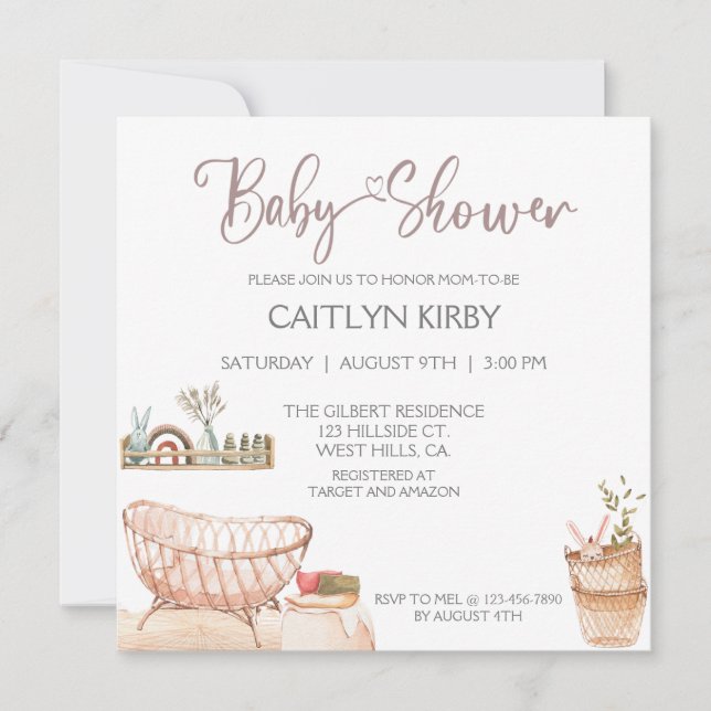 BOHO BABY SHOWER, BABY SHOWER, OH BABY INVITATION (Front)