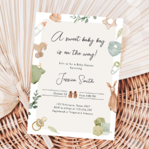 Boho Baby Shower Boy On the Way Clothes Rustic Invitation