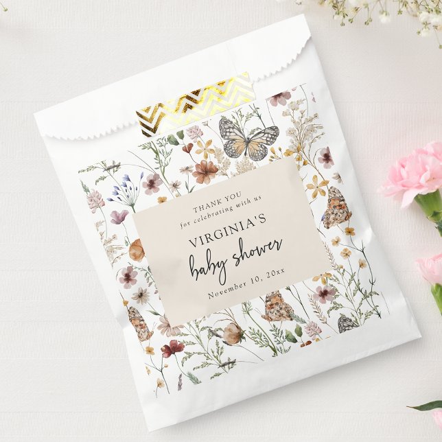 Boho Baby Shower Favour Bag (Boho Wildflowers Butterflies Baby Shower Favor Bag by Painted Paperie
)