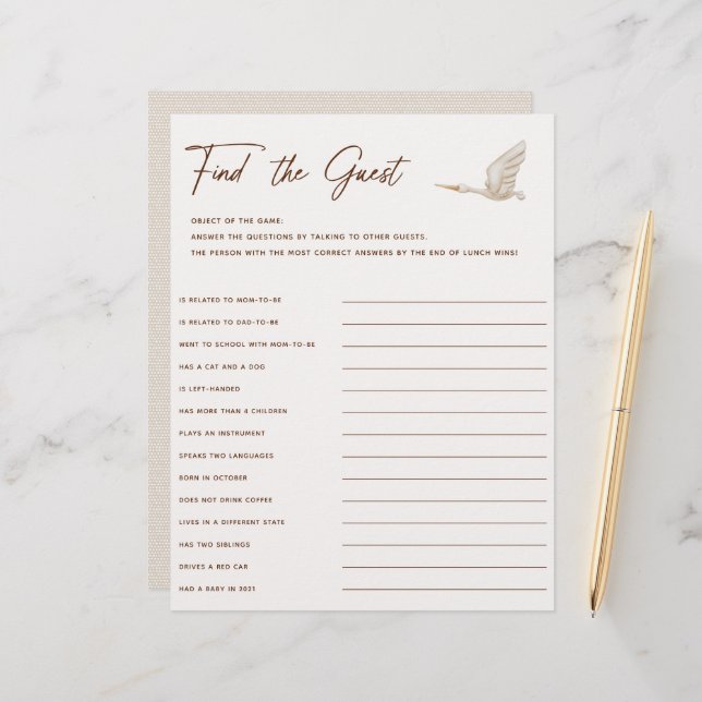 Boho Baby Shower Find The Guest Game (Front/Back In Situ)