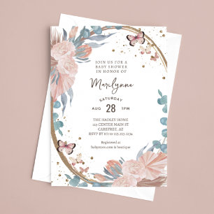 Boho Baby Shower Floral Butterfly Invitation