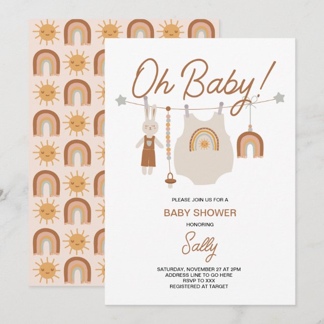 Boho Baby Shower Gender Neutral  Invitation (Front/Back)