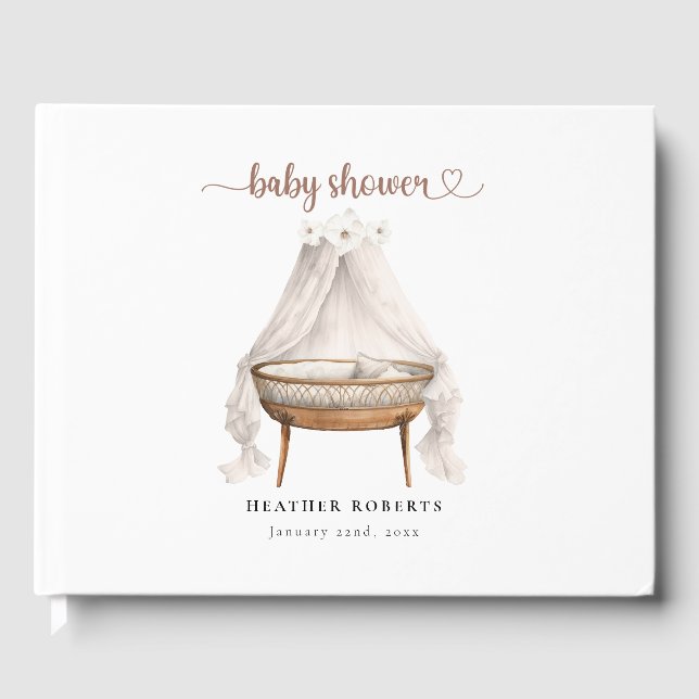 Boho Baby Shower Guest Book Neutral Bassinet (Front)
