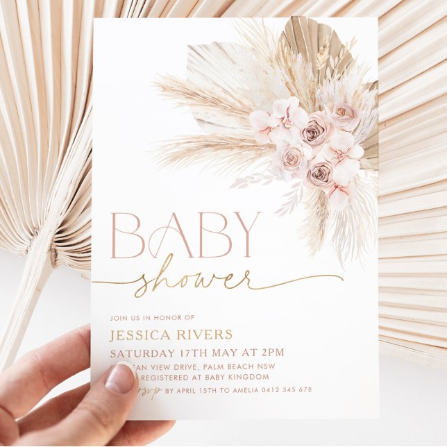 Boho Baby shower Invitation Floral Rose (Créateur téléchargé)