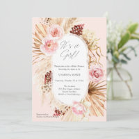 Boho Baby Shower its a Girl pink floral pampas 