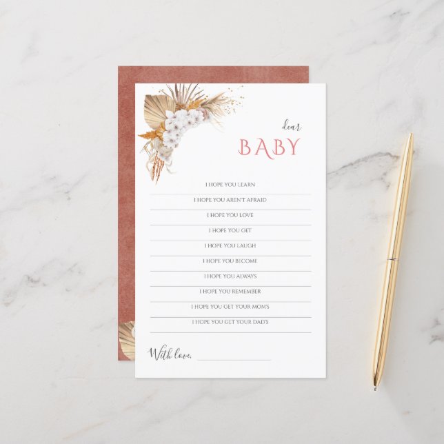 Boho Baby shower Jeu Chère carte de voeux pour béb (Devant/Arrière en situation)