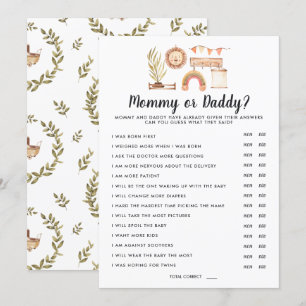 Boho Baby Shower   Mommy or Daddy Game Invitation