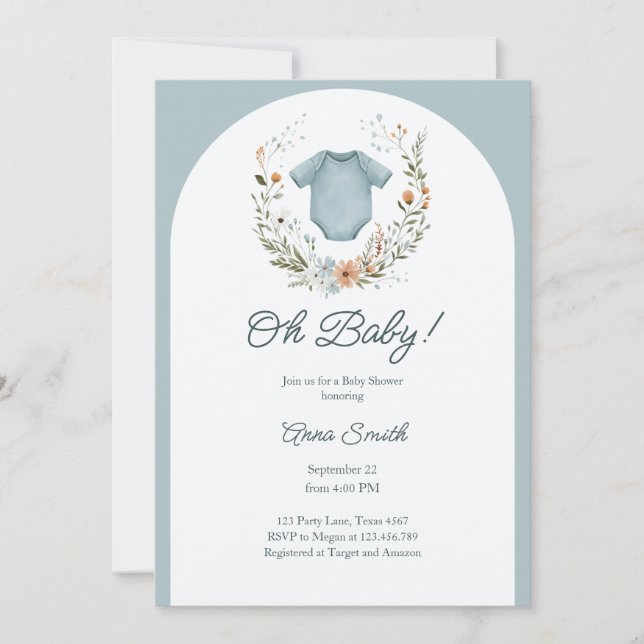 Boho Baby Shower Oh Baby Boy Garland Rustic Invitation (Front)