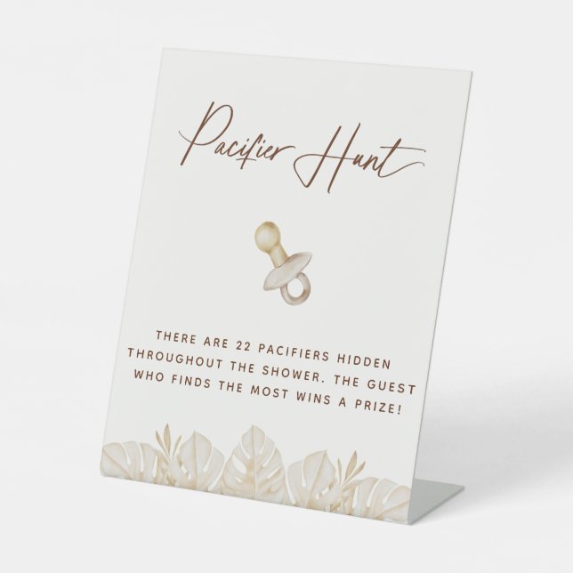 Boho Baby Shower Pacifier Hunt Pedestal Sign (Front)