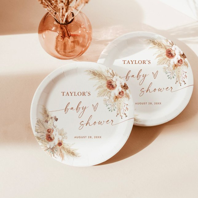 Boho Baby Shower Paper Plates | Modern Floral  (Creator Uploaded)