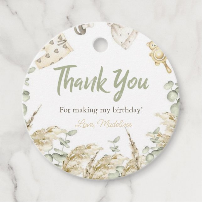 Boho Baby Shower Party Circle Thank You Tag (Front)