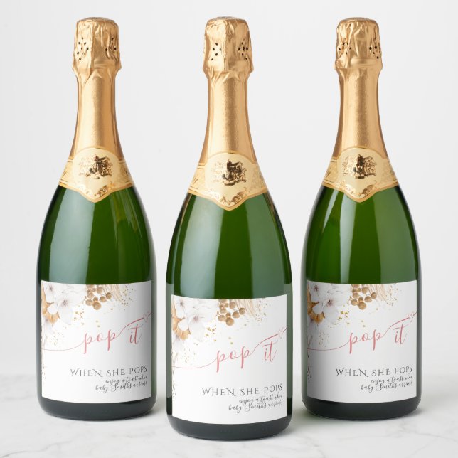 Boho Baby Shower Pop It When She Pops Sparkling Wine Label (Bottles)