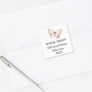 Boho Baby Shower Sepia Butterfly Return Address Square Sticker