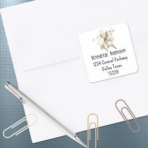 Boho Baby Shower Sepia Florals Return Address Square Sticker