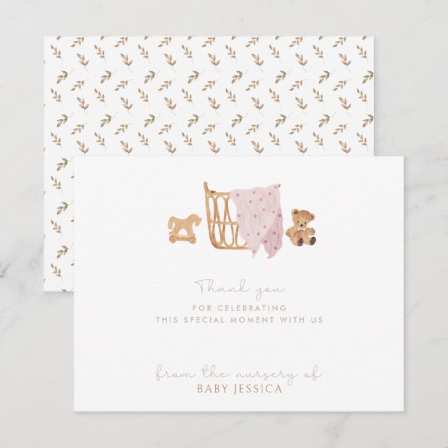Boho Baby Shower thank you card  – baby crib (Front/Back)