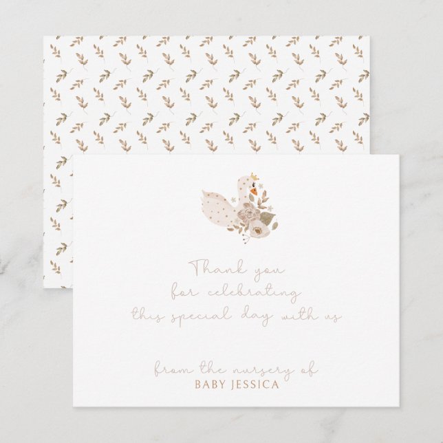 Boho Baby Shower thank you card  – Swan & Floral  (Front/Back)