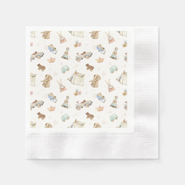 Boho Baby Shower Vintage Toys Coined Napkin (Front)
