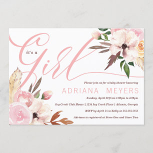 Boho Baby Shower, Watercolor Floral Invitation