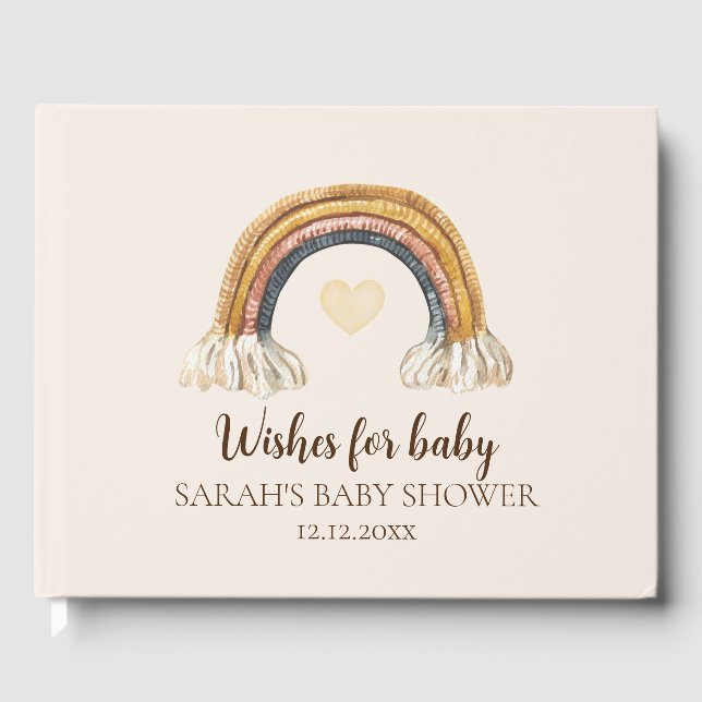 Boho Baby Shower Watercolor Rainbow Guest Book (Front)
