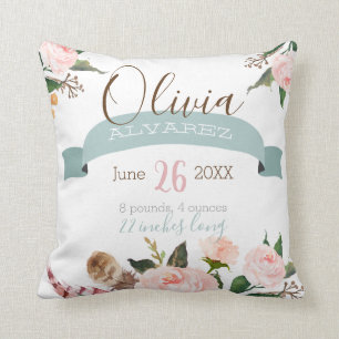 Boho baby stats, birth announcement pillow