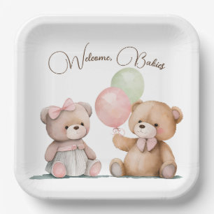Boho Baby Twin Teddy Bears  Paper Plate