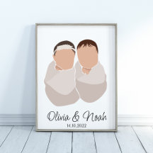 Boho Baby Twins Girl&Boy Nom Poster de la pépinièr