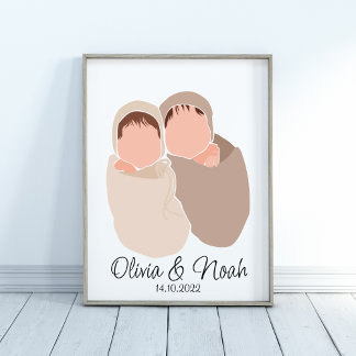 Boho Baby Twins Girl&Boy Nom Poster de la pépinièr