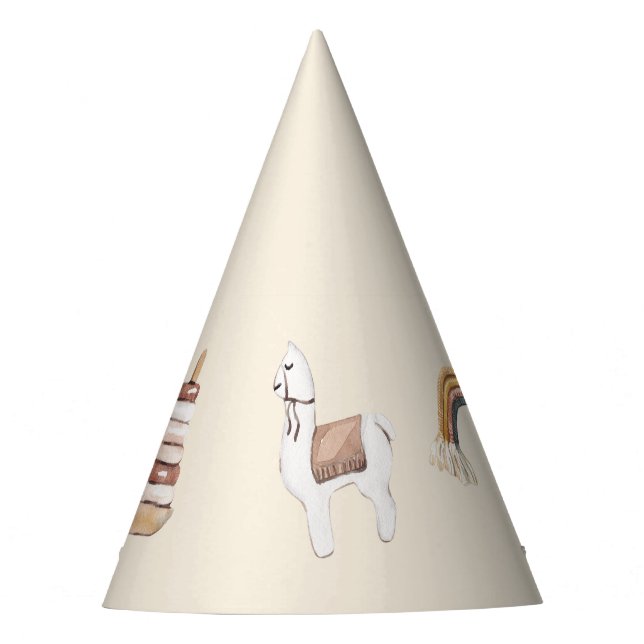 Boho Baby Watercolor Rainbow Lama Party Hat (Front)