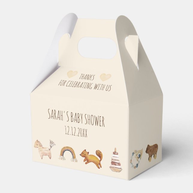 Boho Baby Watercolor Toys Beige Favour Box (Front Side)