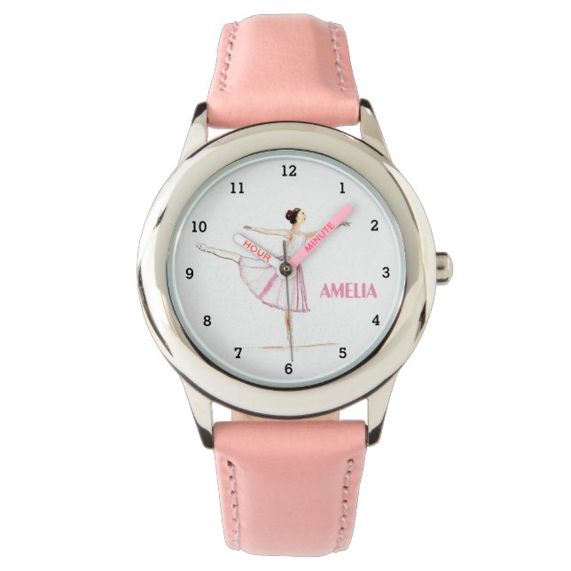 Boho Ballerina Ballet Tutu Girl Practice Pink Name Watch (Front)