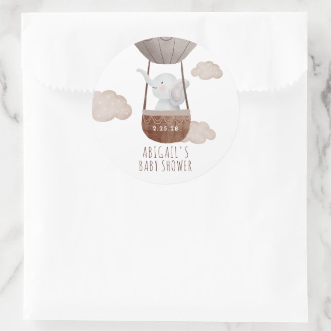 Boho Balloon Elephant Baby Shower Classic Round Sticker (Bag)