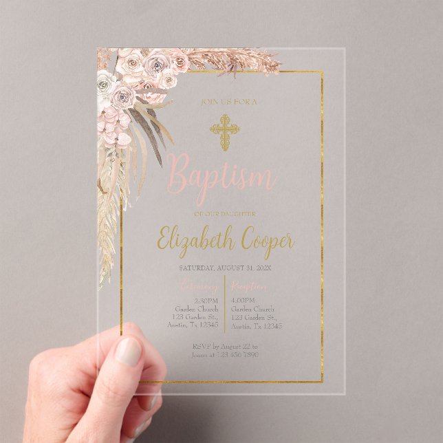 boho baptism  acrylic invitations (Insitu (Handheld))