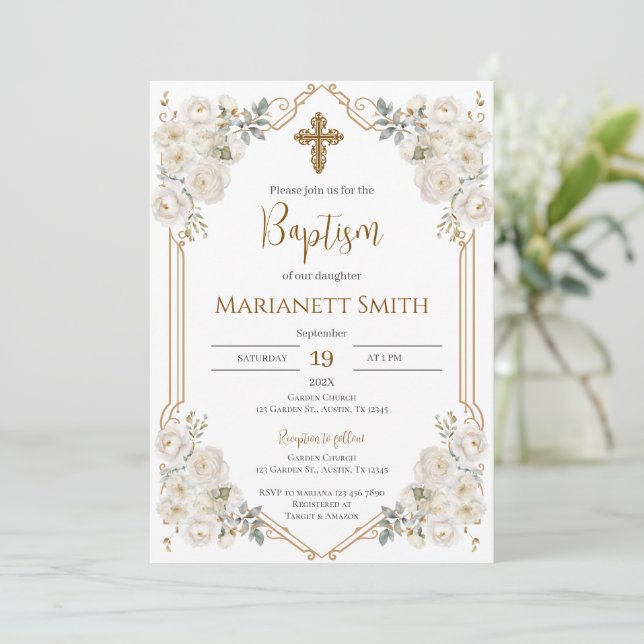 Boho Baptism  Invitation (Standing Front)