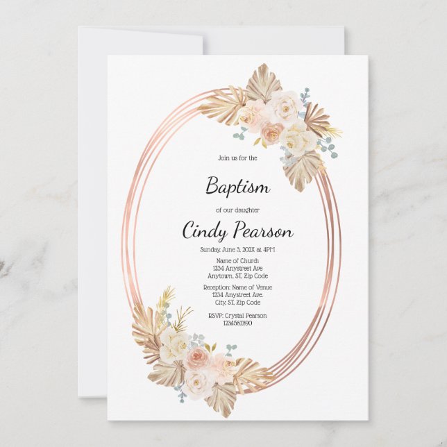 Boho baptism invitation for girl (Front)