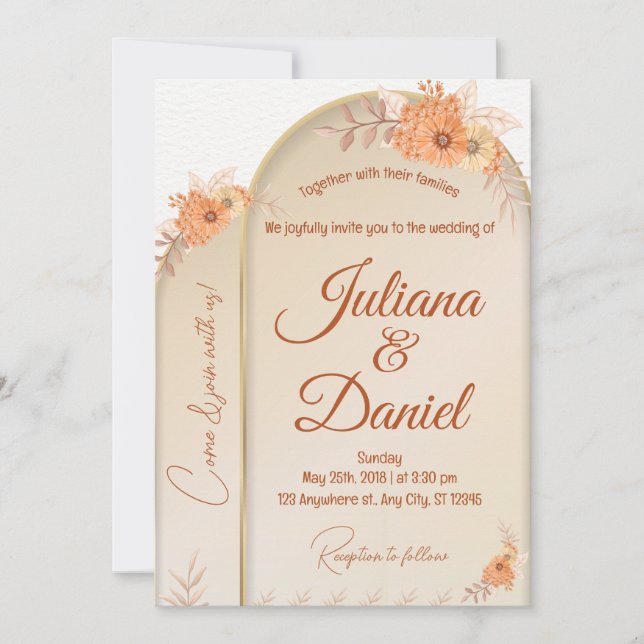 Boho Baptism Invite, Pampas Grass Boho wedding Invitation (Front)