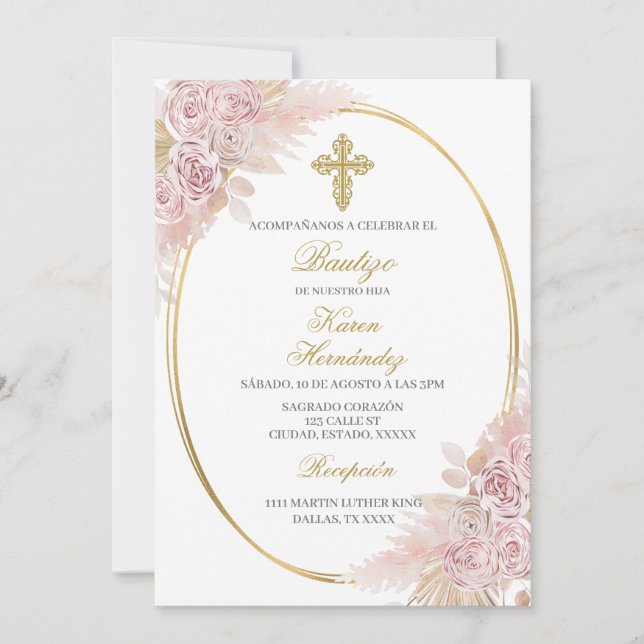 Boho Baptism Spanish Invitation (Front)