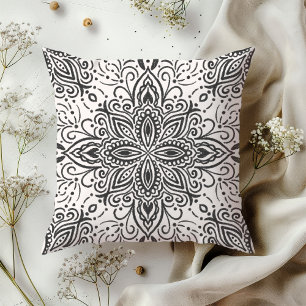 Boho Barrett Mandala eclipse black Throw Pillow