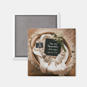 Boho basket pregnancy announcement keepsake magnet