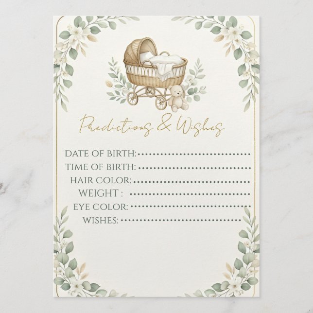 Boho Bassinet Baby Shower Predictions game (Front)