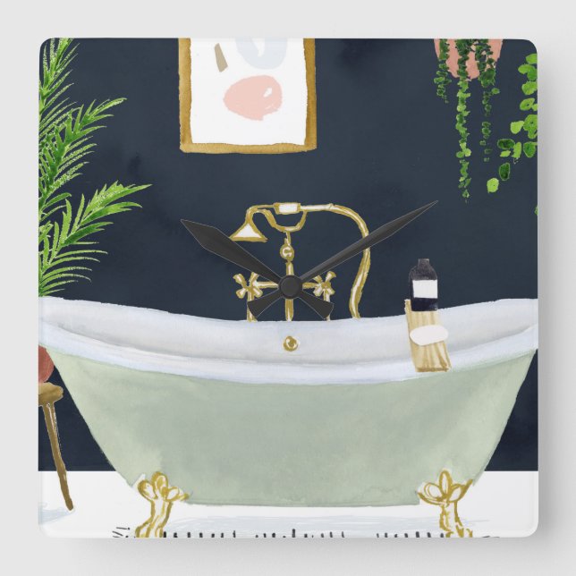 Boho Bath Square Wall Clock (Front)