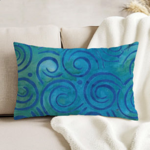 Boho Batik Blue Green Spirals Pattern Accent Pillow