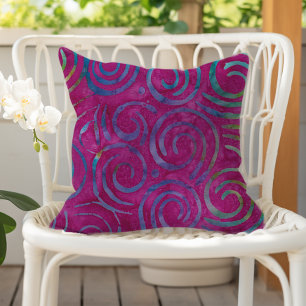 Boho Batik Magenta Purple Swirls Pattern Outdoor Pillow