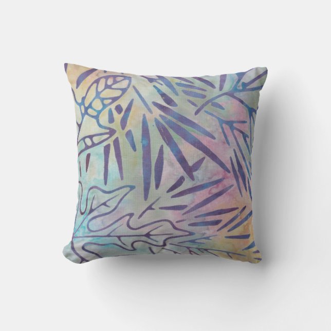 Boho Batik Purple Leaves Pastel Rainbow Outdoor Pillow (Front)