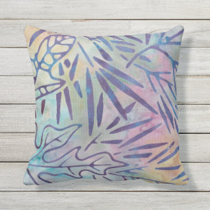 Boho Batik Purple Leaves Pastel Rainbow Outdoor Pillow