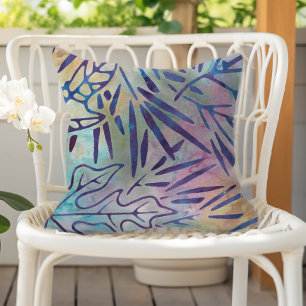 Boho Batik Purple Leaves Pastel Rainbow Outdoor Pillow