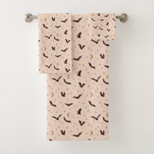 Boho Bats and Stars Halloween Pattern Bath Towel Set